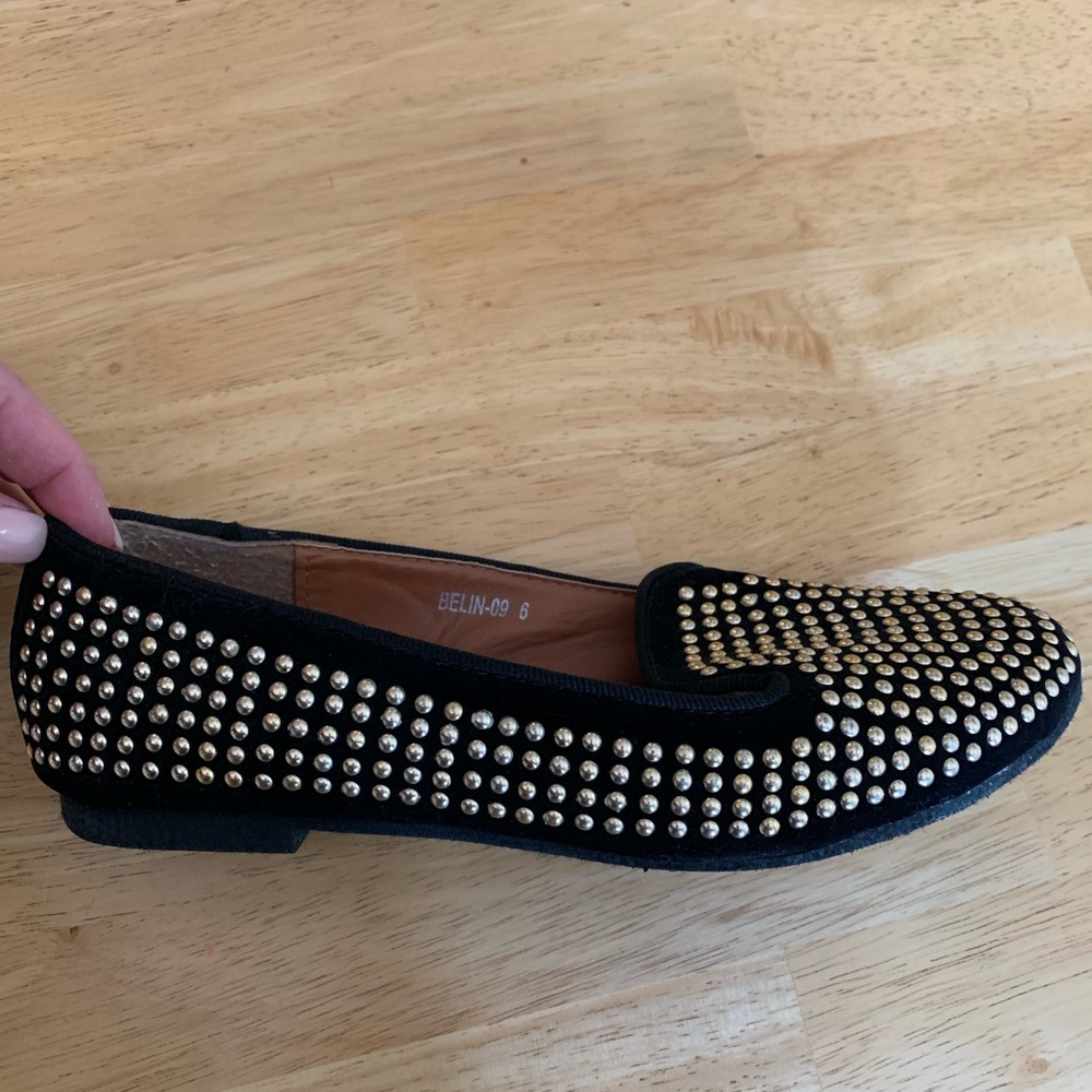 Black and gold studded ballet flats - Picture 3 of 3